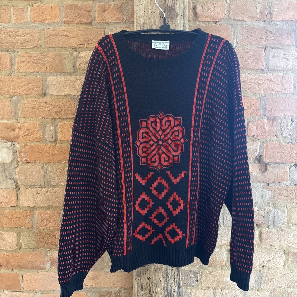 GFC Long Sleeve Vintage Pullover Sweater Size L Womens Vintage Ski Nordic Design